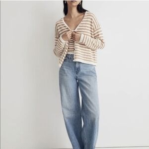 Madewell Open-Stitch Cropped Striped Earthen Tan Cardigan Sweater Size XS